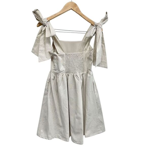 MIOU MUSE Dress Size Small Bow Tie Mini Linen Blend Square Neck NEW - Picture 8 of 12